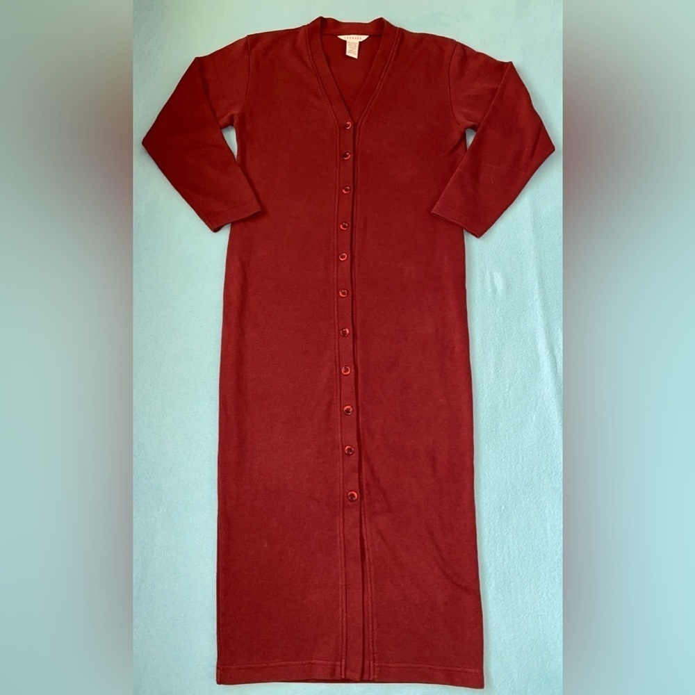 EXPRESS TRICOT rib knit button front maxi dress long sleeve rust NEW size S